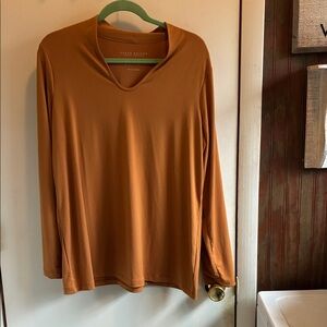 Susan Graver Long-Sleeve V-Neck Top in Rust